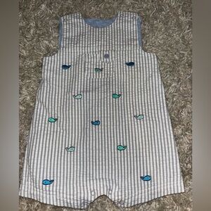 Little Me Striped Whale One Piece - Gray and Blue